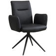 ARMLEHNSTUHL  Sitzfläche 360° drehbar, automatische Rückholfunktion  Echtleder  - Schwarz, Trend, Leder/Metall (63/89/62cm) - Novel