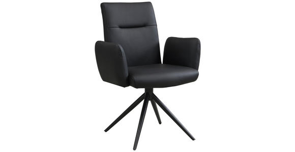 ARMLEHNSTUHL  Sitzfläche 360° drehbar, automatische Rückholfunktion  Echtleder  - Schwarz, Trend, Leder/Metall (63/89/62cm) - Novel