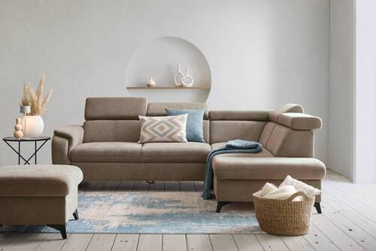 ECKSOFA in Chenille Braun, Schlammfarben  - Schlammfarben/Schwarz, Design, Textil/Metall (260/203cm) - Stylife