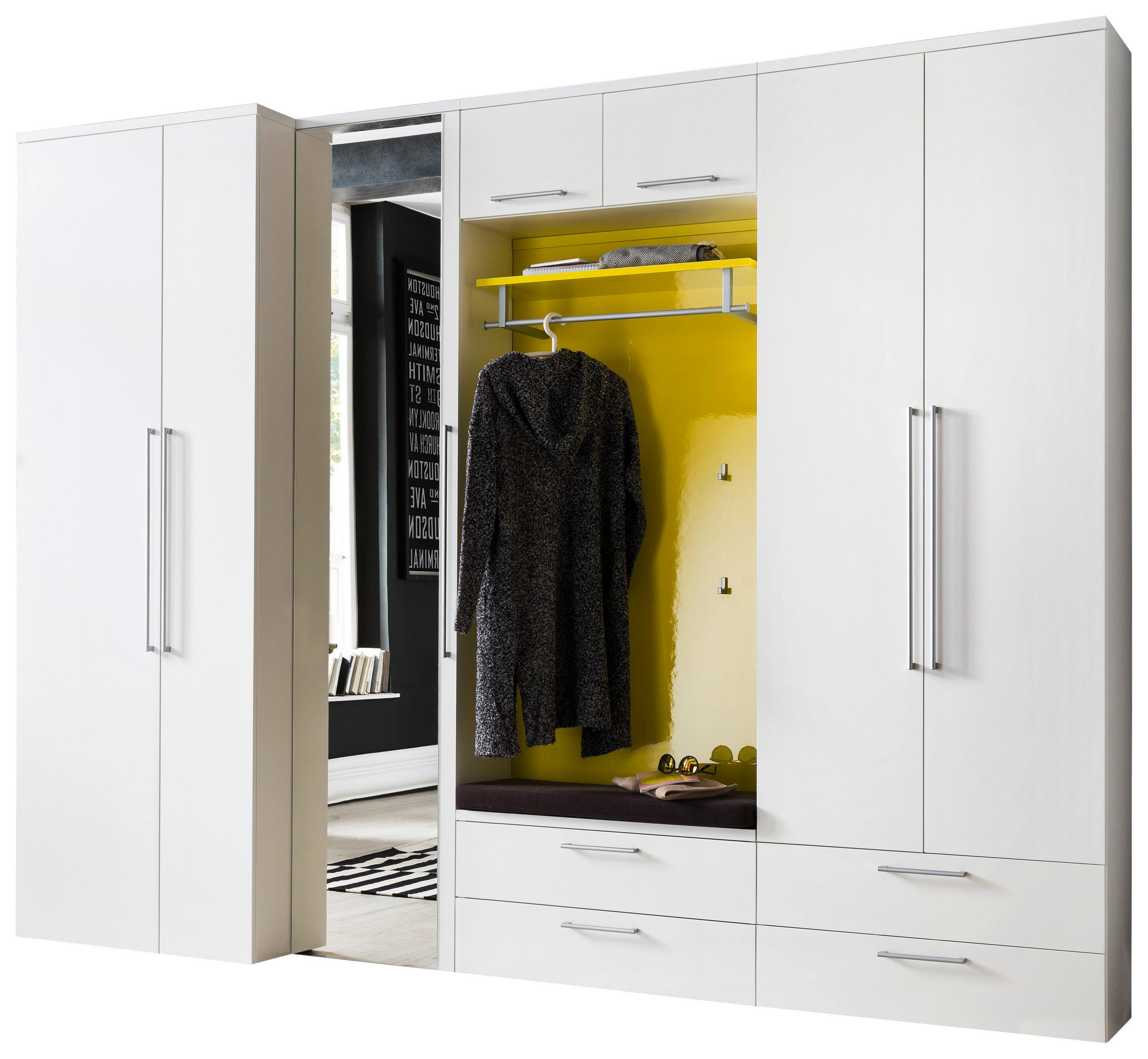 GARDEROBE Gelb, Weiß - Gelb/Weiß, Design, Glas/Textil (293/233/55cm) - Cassando