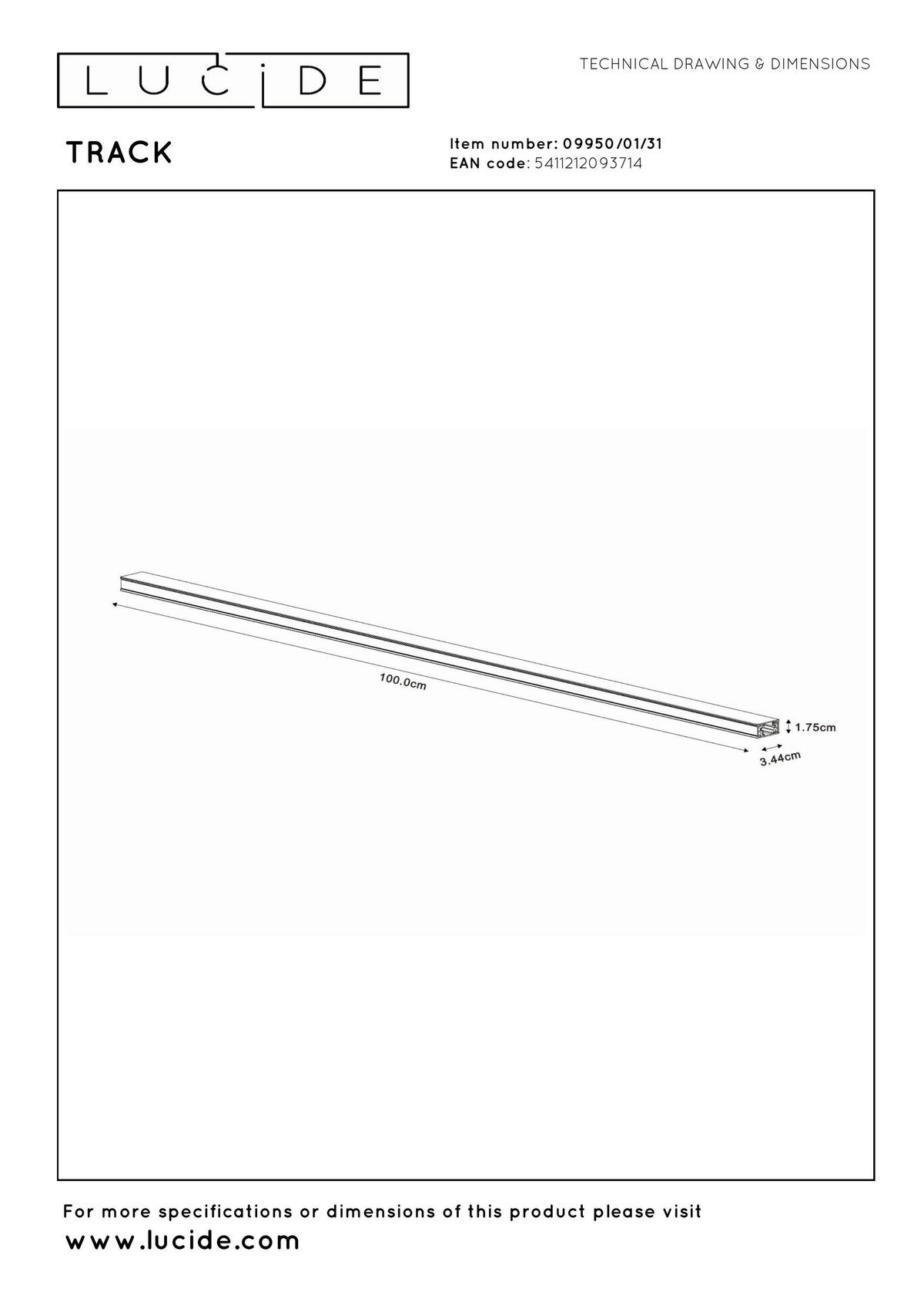 SCHIENENSYSTEM Track 100/3.4/1.8 cm  - Weiß, Design, Kunststoff (100/3.4/1.8cm) - Lucide