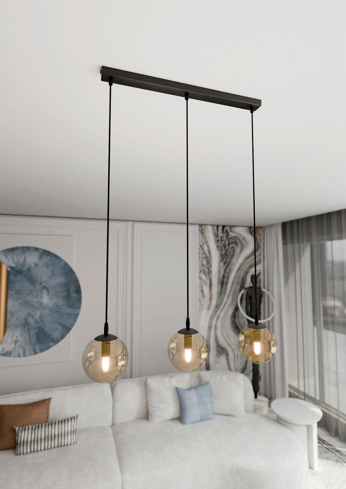 HÄNGELEUCHTE  70/14/100 cm    - Schwarz, KONVENTIONELL, Glas/Metall (70/14/100cm)