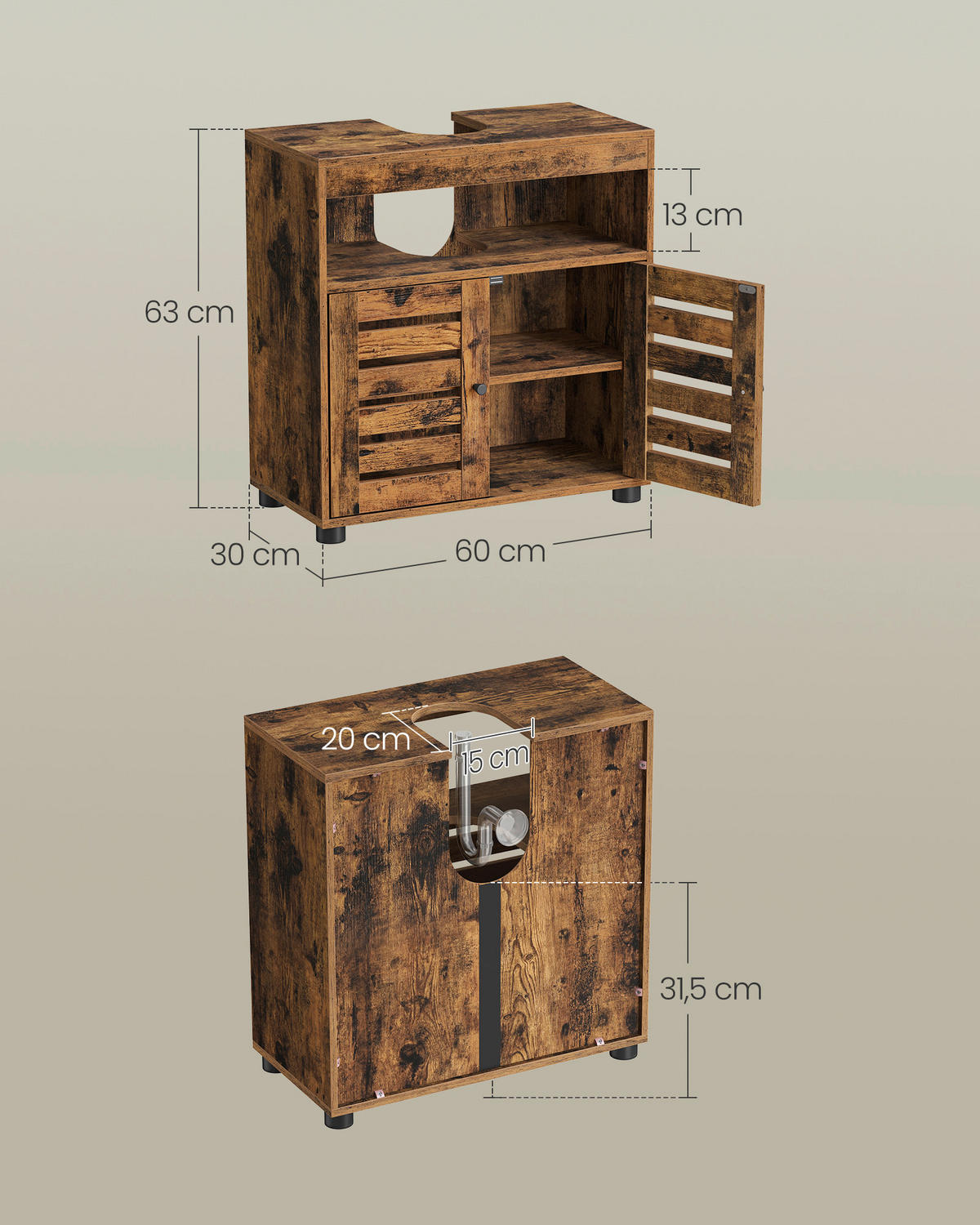 WASCHBECKENUNTERSCHRANK 60/63/30 cm  - Schwarz/Braun, Trend, Holzwerkstoff/Kunststoff (60/63/30cm) - MID.YOU