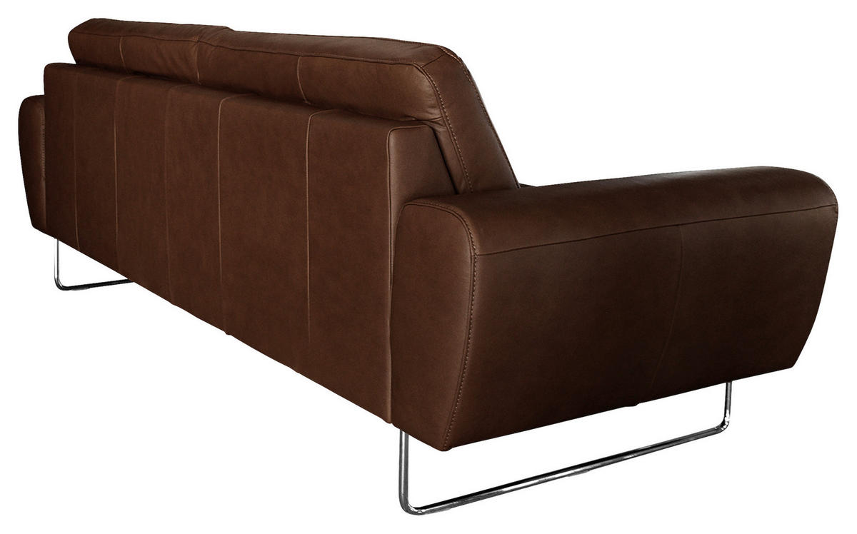 3-SITZER-SOFA in Leder Dunkelbraun  - Chromfarben/Dunkelbraun, Design, Leder/Metall (207/85/92cm) - Livetastic