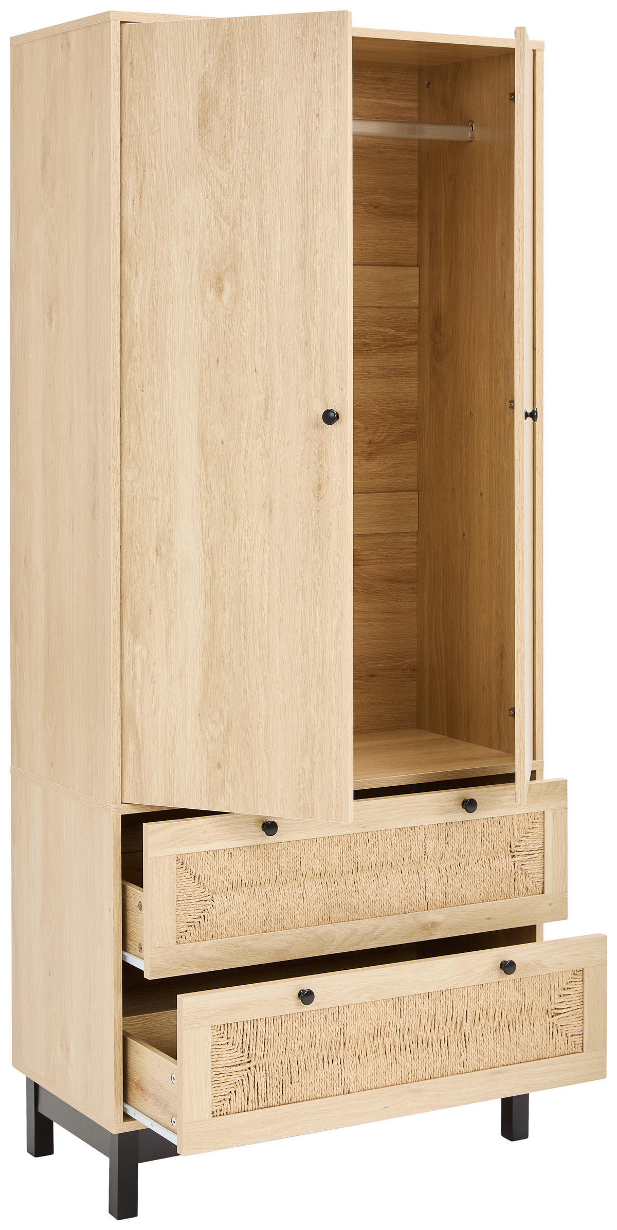 GARDEROBENSCHRANK  in 80/190/39 cm  - Schwarz/Naturfarben, Natur, Holz/Papier (80/190/39cm) - MID.YOU