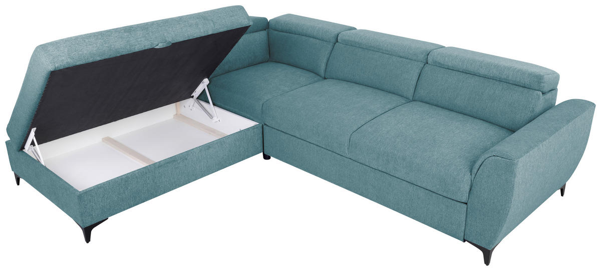 ECKSOFA in Velours Petrol  - Petrol/Schwarz, Konventionell, Textil/Metall (217/255cm) - MID.YOU