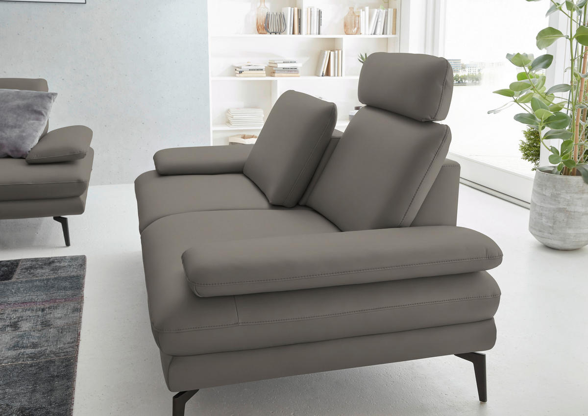2,5-SITZER in Echtleder Hellgrau  - Hellgrau/Schwarz, Design, Leder/Metall (196/86/104cm) - Dieter Knoll