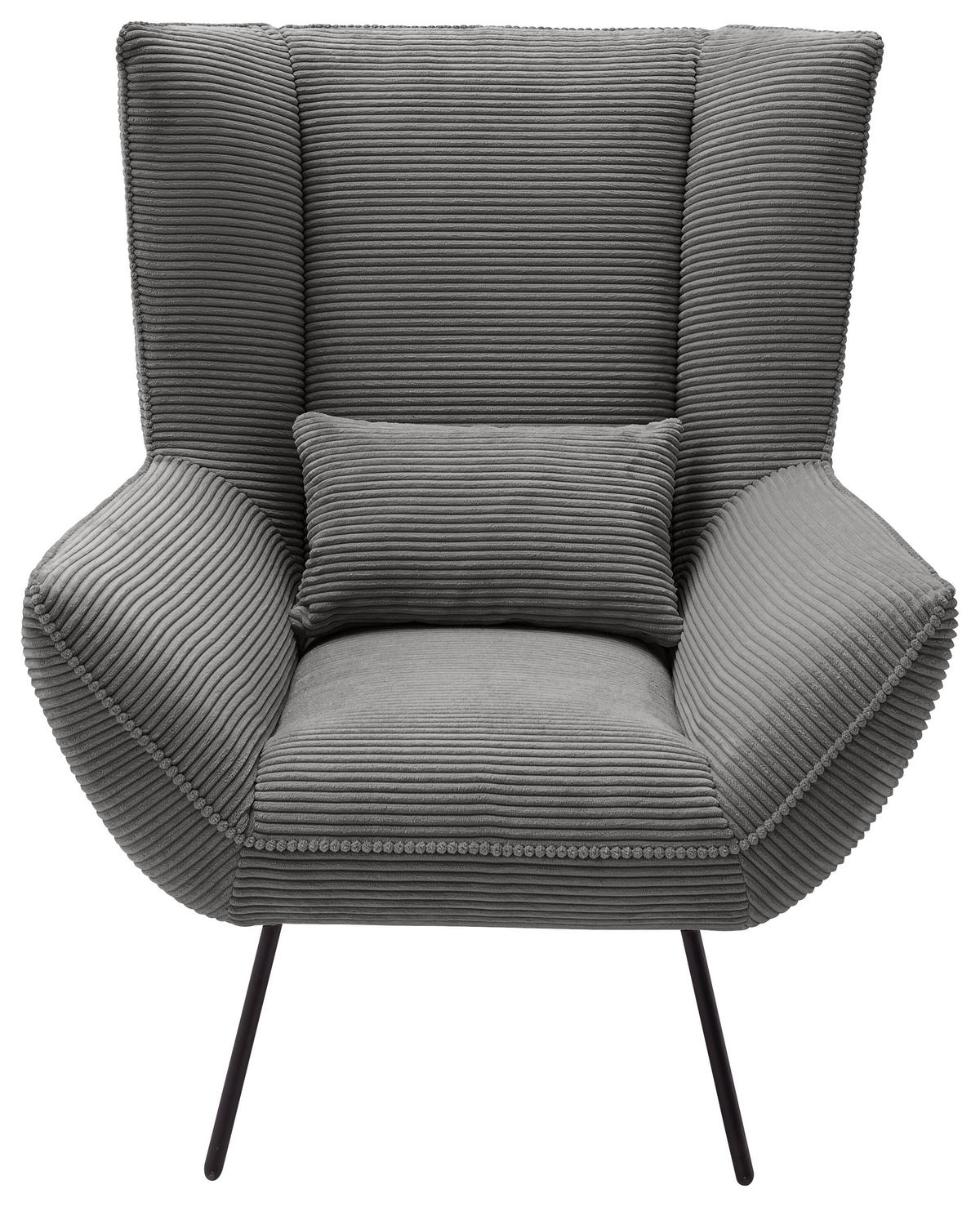 SESSEL in Cord Dunkelgrau  - Dunkelgrau/Schwarz, Design, Textil/Metall (90/112/94cm) - Pure Home Lifestyle