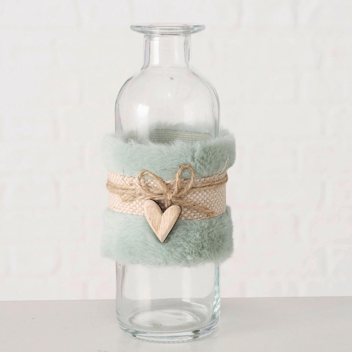 VASE 16 cm  - Transparent/Salbeigrün, Basics, Glas/Holz (6/16cm)