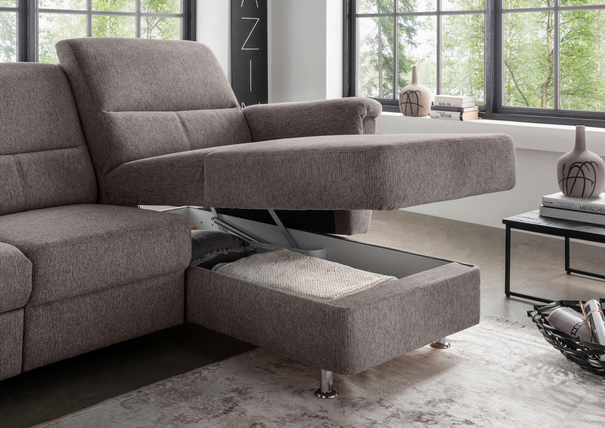 ECKSOFA in Chenille Graubraun  - Chromfarben/Graubraun, Modern, Textil/Metall (231/165cm) - Livetastic
