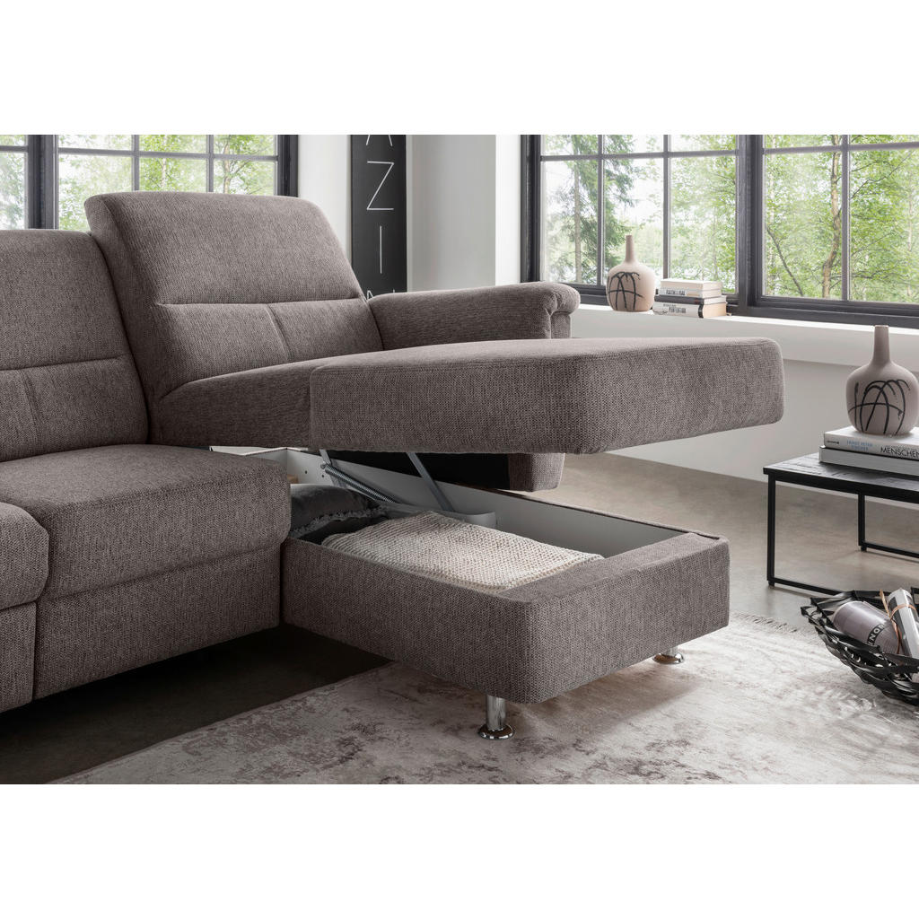 Thumbnail - Livetastic Ecksofa, Graubraun, Textil, Uni, 4-Sitzer, L-Form, 231x165 cm, USB-Anschluss, Rücken echt, Herz-Waage-Funktio...