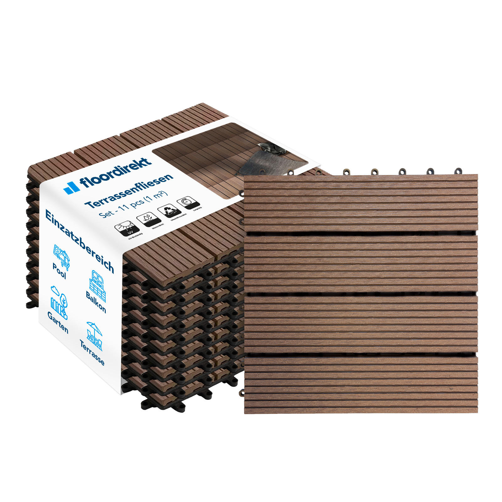 TERRASSENFLIESE Dunkelbraun 11 Stück  - Dunkelbraun, MODERN, Holzwerkstoff (30/30cm) - Floordirekt