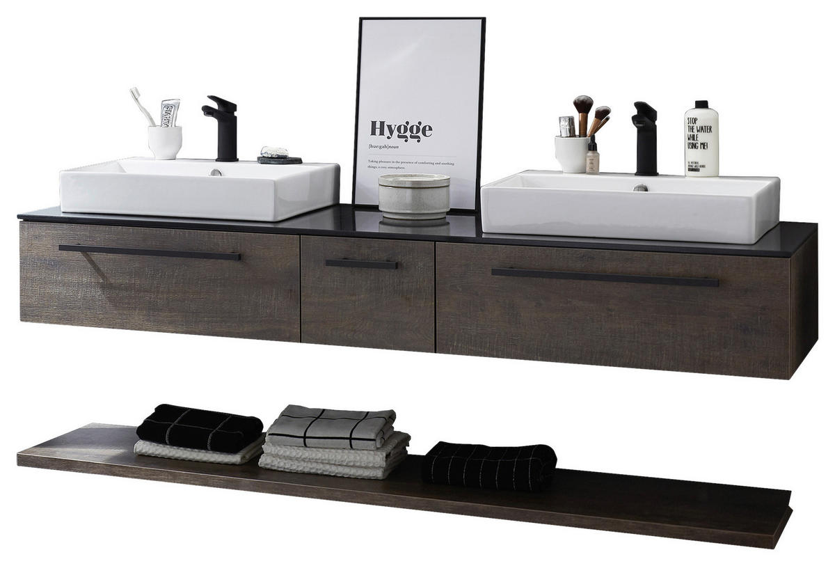 WASCHTISCHKOMBI 170 cm  - Dunkelbraun/Schwarz, Natur, Keramik/Holzwerkstoff (170cm) - Novel