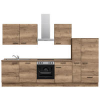 KÜCHENBLOCK 330 cm   in Eiche dunkel  - Eiche dunkel/Eichefarben, MODERN, Holzwerkstoff/Metall (330cm) - Nobilia