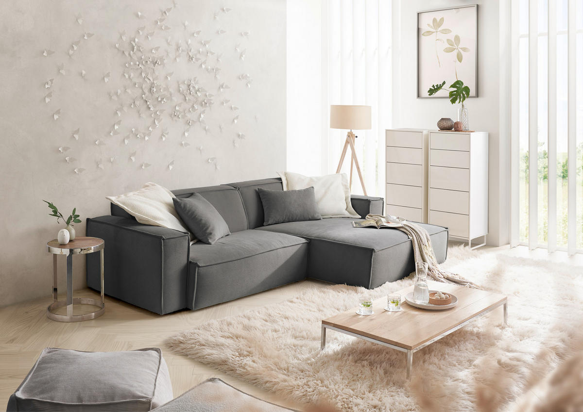 ECKSOFA in Feincord Anthrazit  - Anthrazit/Schwarz, Konventionell, Kunststoff/Textil (276/168cm) - Hom`in