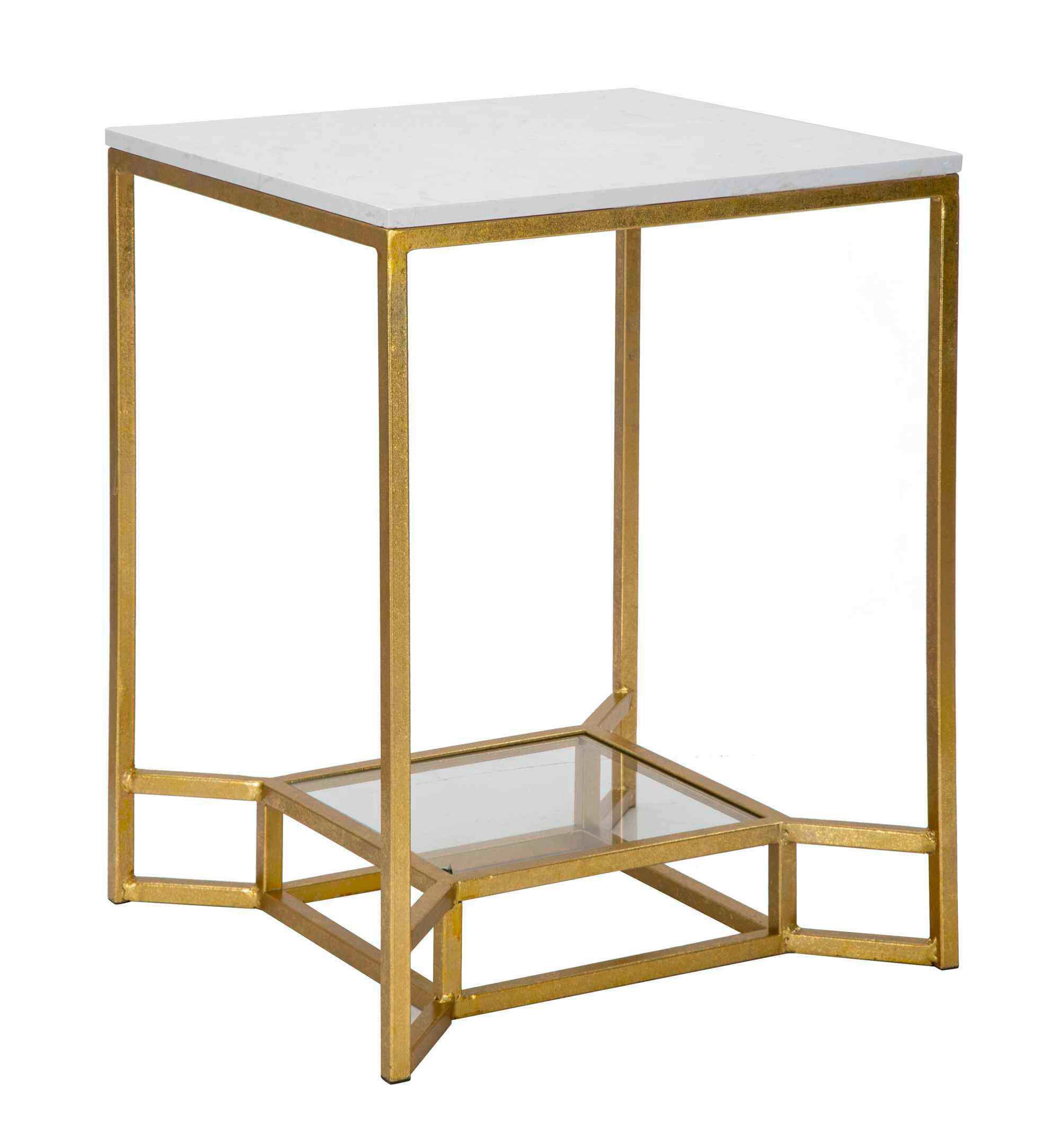 COUCHTISCH - Goldfarben/Weiß, Basics, Glas/Stein (60/47/47cm)