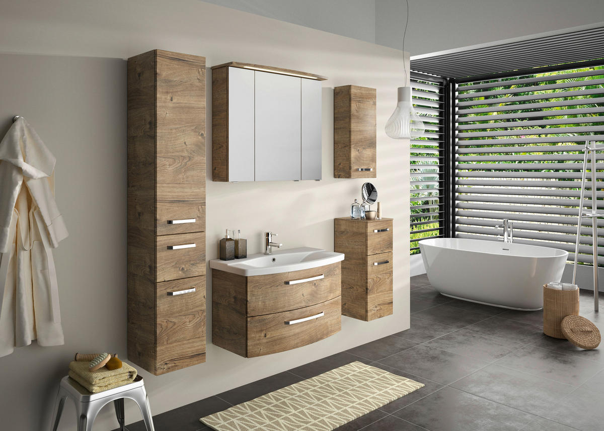 BADEZIMMER 3-teilig  in 84 cm  - Eiche dunkel/Chromfarben, MODERN, Glas/Keramik (84cm) - Sadena