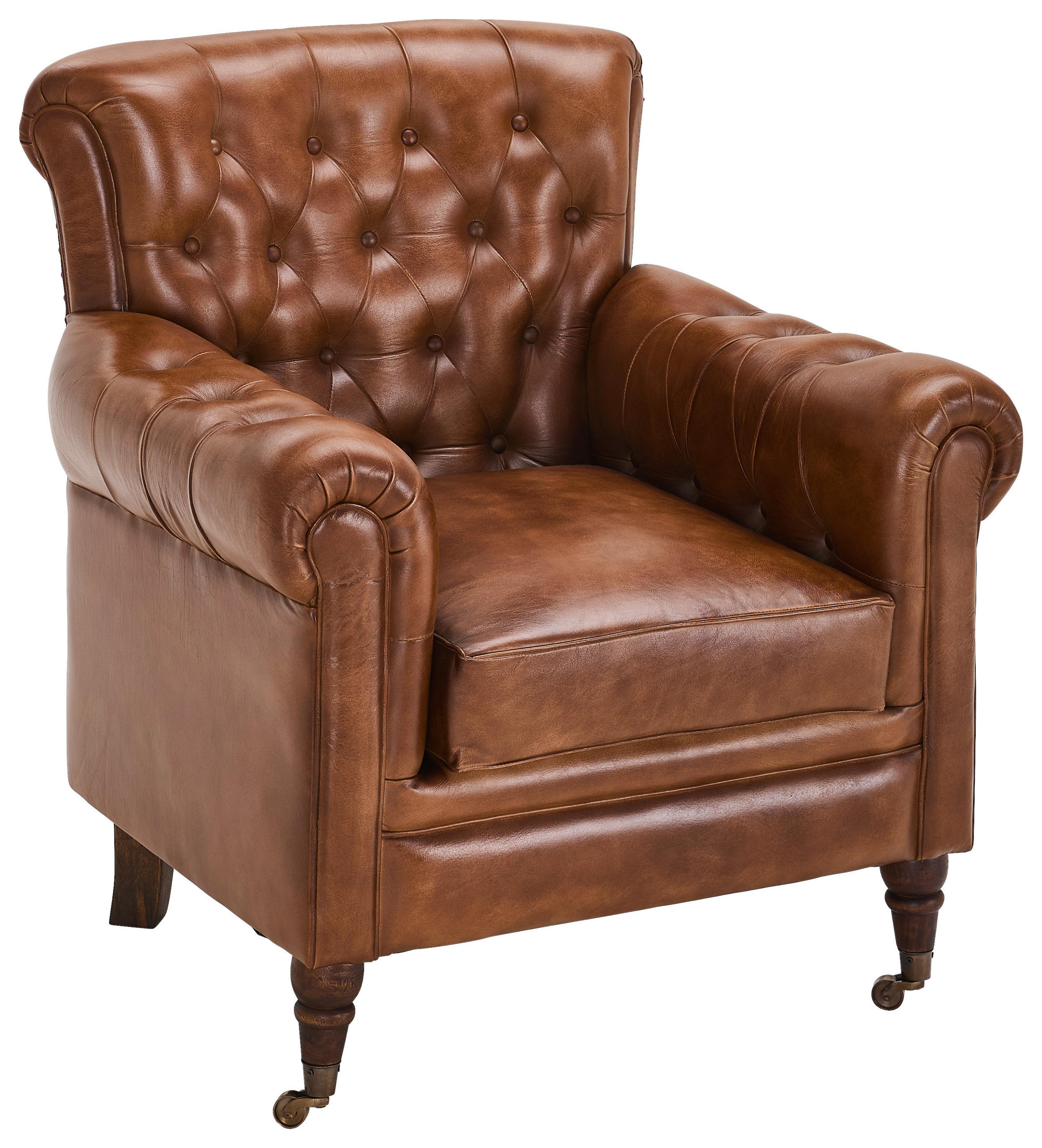 SESSEL in Echtleder Braun  - Braun, LIFESTYLE, Leder/Holz (84/88/83cm) - Landscape