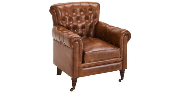 SESSEL in Echtleder Braun  - Braun, LIFESTYLE, Leder/Holz (84/88/83cm) - Landscape