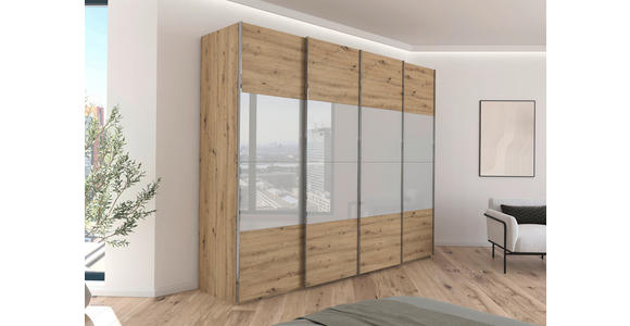 SCHWEBETÜRENSCHRANK  in Eiche Artisan, Seidengrau  - Chromfarben/Seidengrau, KONVENTIONELL, Glas/Holzwerkstoff (271/235/68cm) - Novel