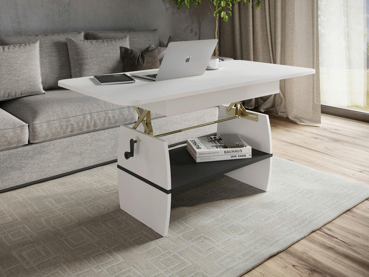 COUCHTISCH 95-125/60/51,5-61,5 cm Weiß  - Weiß, KONVENTIONELL, Holzwerkstoff (95-125/60/51,5-61,5cm) - Xora