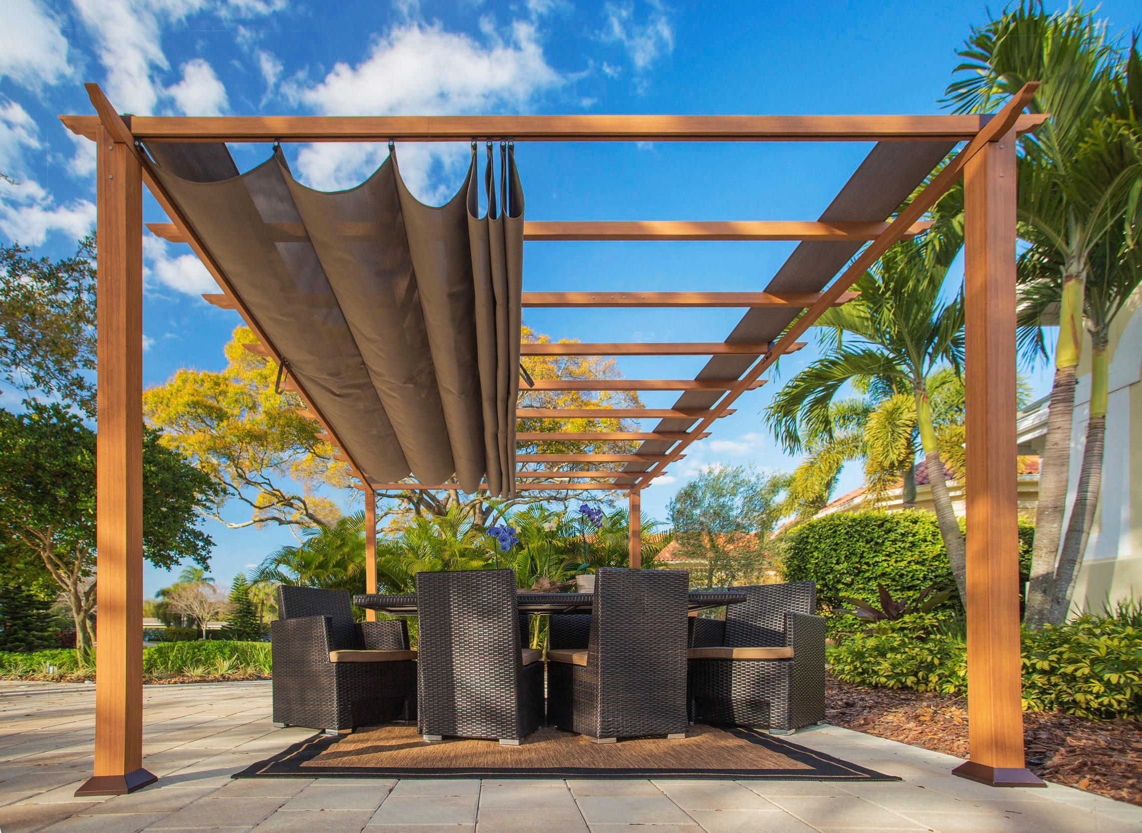 PERGOLA 505/236/350 cm Aluminium  - Hellbraun, Basics, Kunststoff/Metall (505/236/350cm) - Ambia Garden