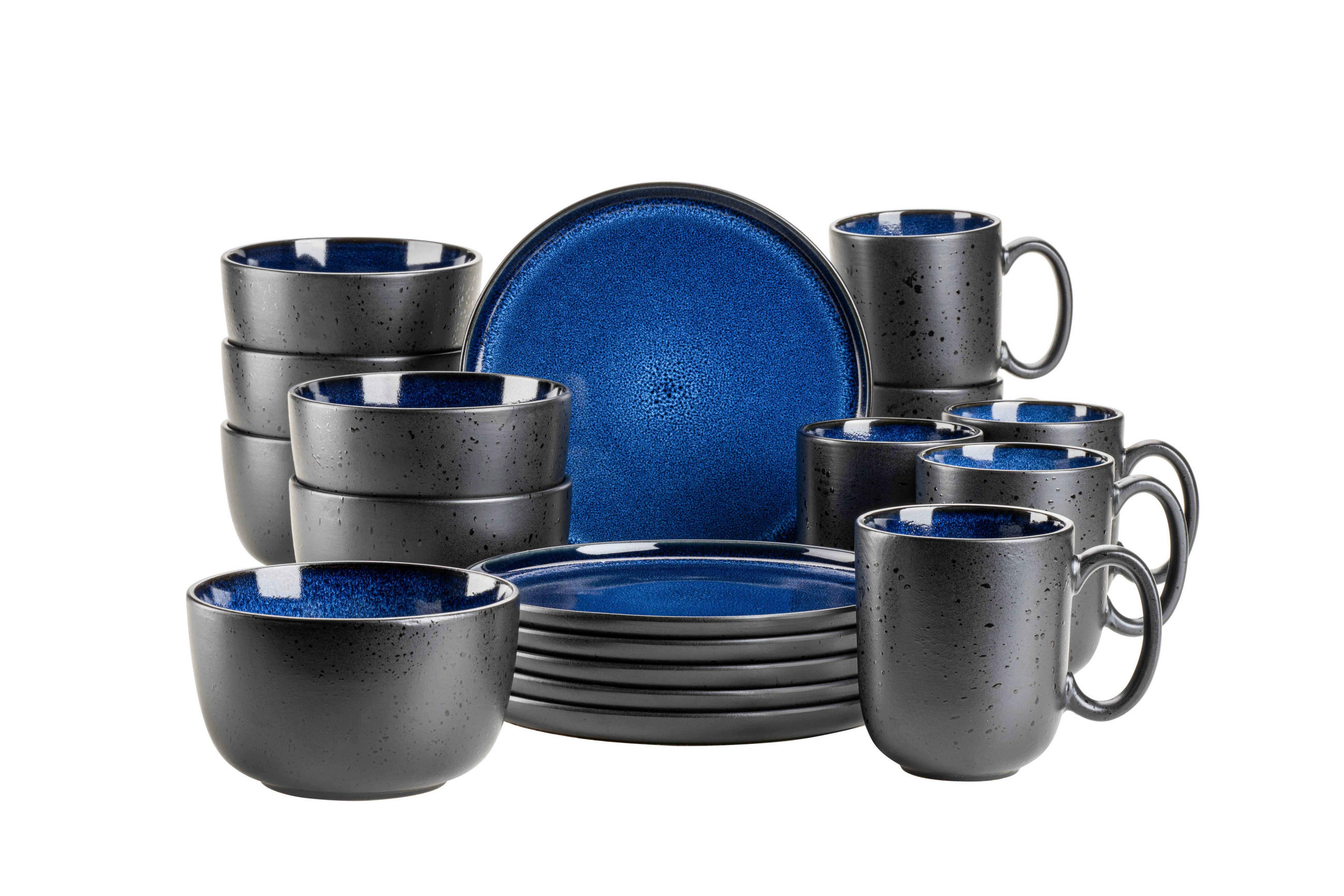 FRÜHSTÜCKSSERVICE Blau, Schwarz Niara 4 Personen  - Blau/Schwarz, Basics, Keramik - Mäser