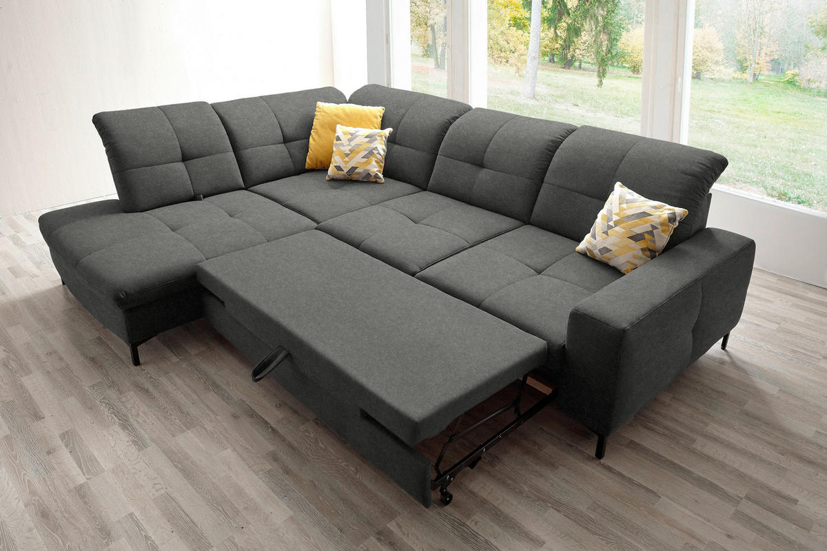 ECKSOFA in Chenille Dunkelgrau  240/308 cm  - Dunkelgrau/Schwarz, Design, Textil/Metall (240/308cm) - Xora