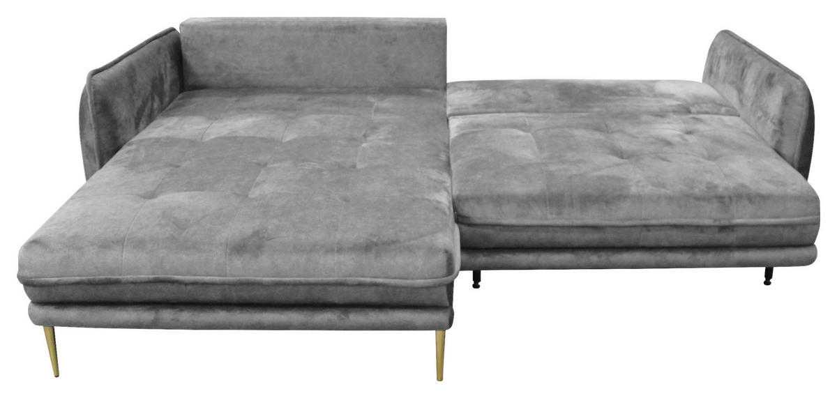 ECKSOFA Grau Velours  - Goldfarben/Grau, Design, Textil/Metall (196/264cm) - MID.YOU