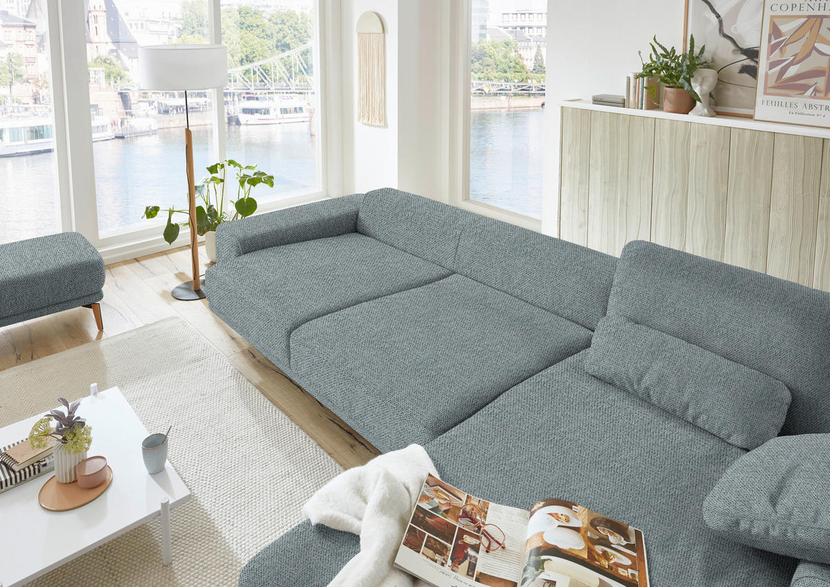 ECKSOFA in Flachgewebe Blaugrau  - Wildeiche/Blaugrau, Design, Holz/Textil (334/193cm) - Niels Andersson