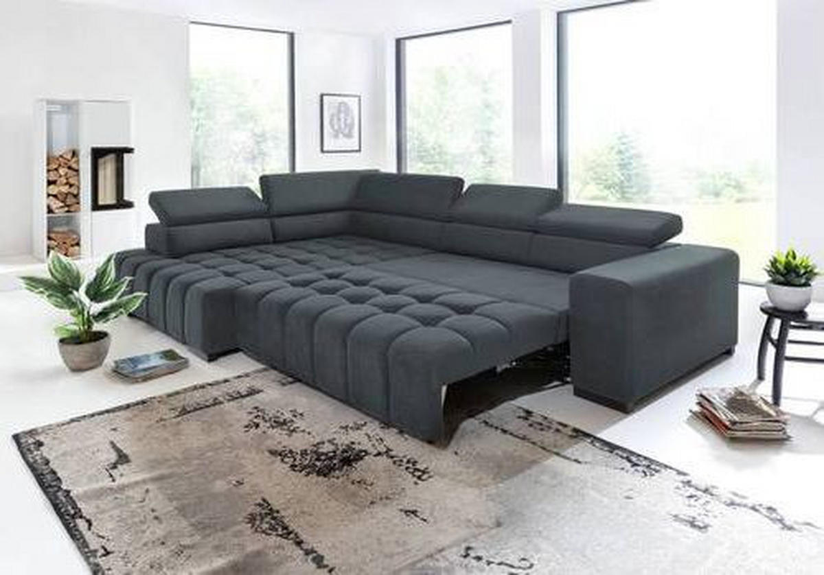 ECKSCHLAFSOFA in Dunkelgrau Textil   - Dunkelgrau/Schwarz, Design, Holz/Textil (201/307cm) - Livetastic