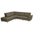 ECKSOFA in Echtleder Olivgrün  - Alufarben/Olivgrün, Design, Leder/Metall (242/271cm) - Cantus