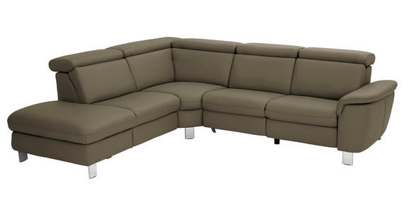 ECKSOFA in Echtleder Olivgrün  - Alufarben/Olivgrün, Design, Leder/Metall (242/271cm) - Cantus