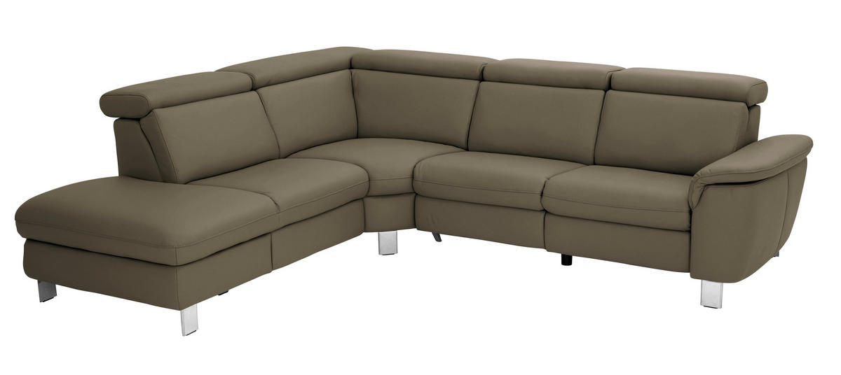 ECKSOFA in Echtleder Olivgrün  - Alufarben/Olivgrün, Design, Leder/Metall (239/271cm) - Cantus