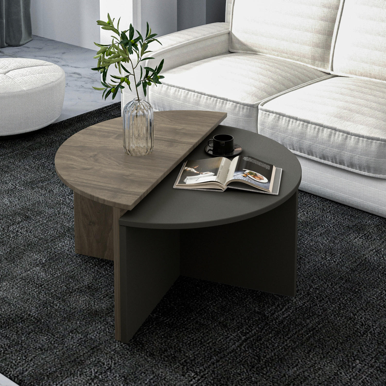 COUCHTISCHSET Holzwerkstoff   - Anthrazit/Walnussfarben, Design, Holzwerkstoff - Livetastic