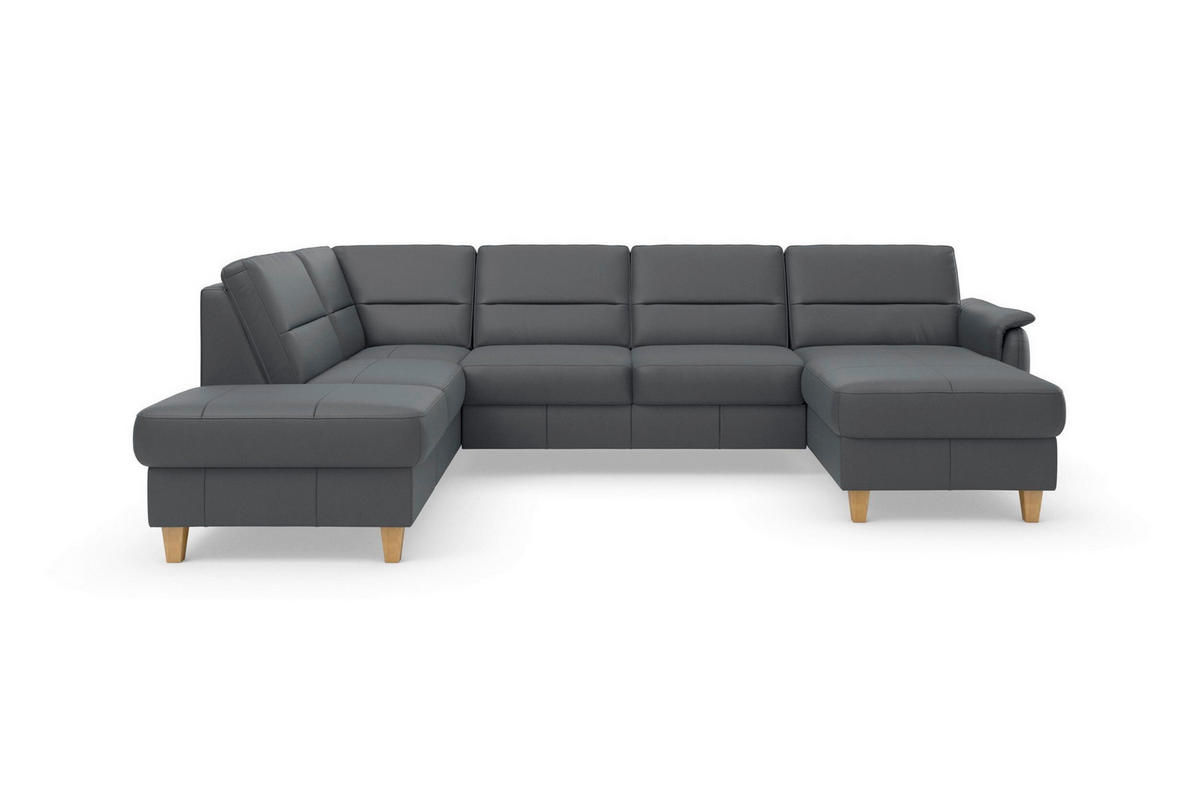 WOHNLANDSCHAFT PALMERA E in Echtleder Schwarz  - Eichefarben/Schwarz, Basics, Leder/Holz (212/308/163cm) - Sit & More