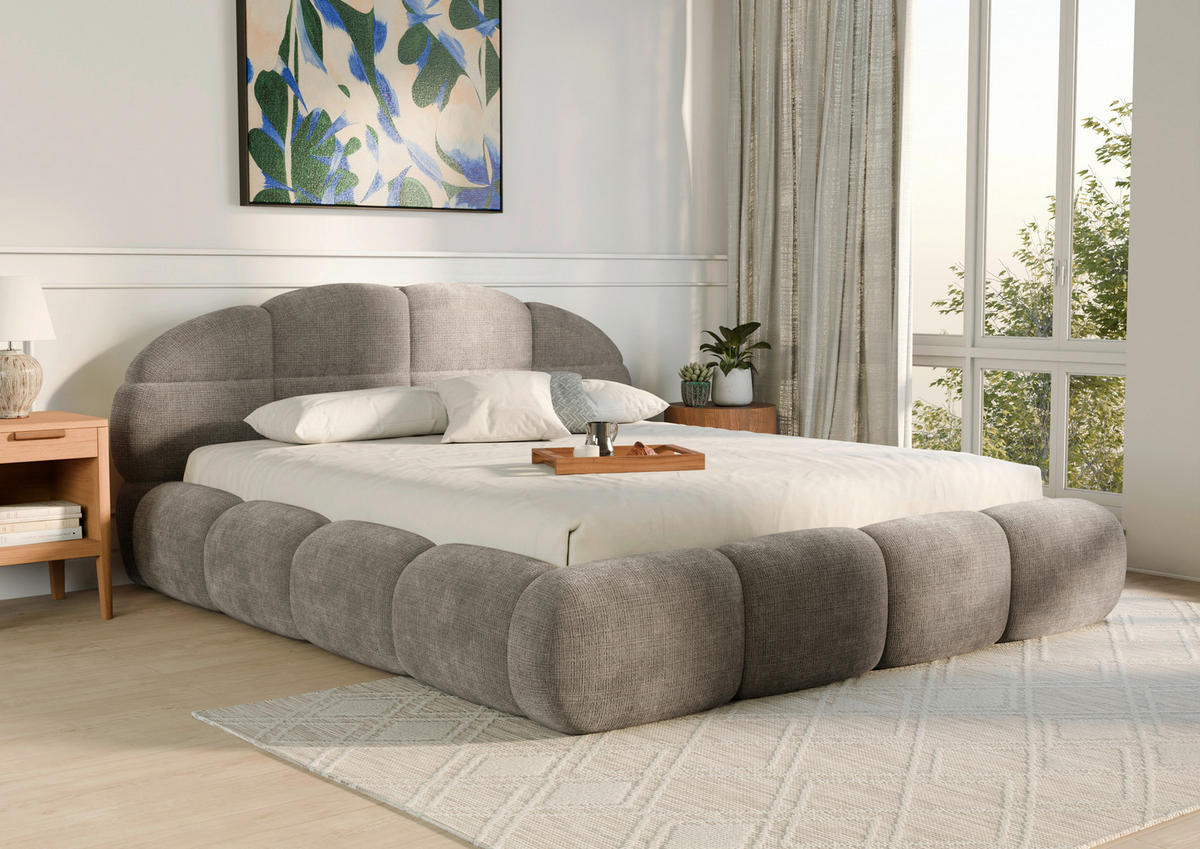 POLSTERBETT 180/200 cm,  in Taupe, gepolstertes Kopfteil, Lattenrost, Bettkasten,  - Taupe/Schwarz, Design, Holz/Textil (180/200cm) - Chameo