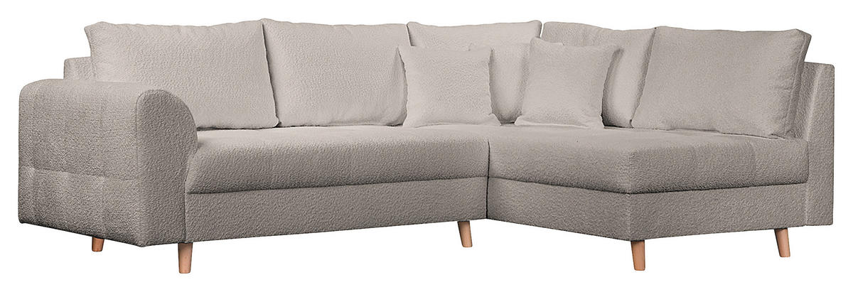 ECKSOFA Ariella Grau Bouclé  - Naturfarben/Grau, Design, Holz/Textil (231/161cm) - Livetastic