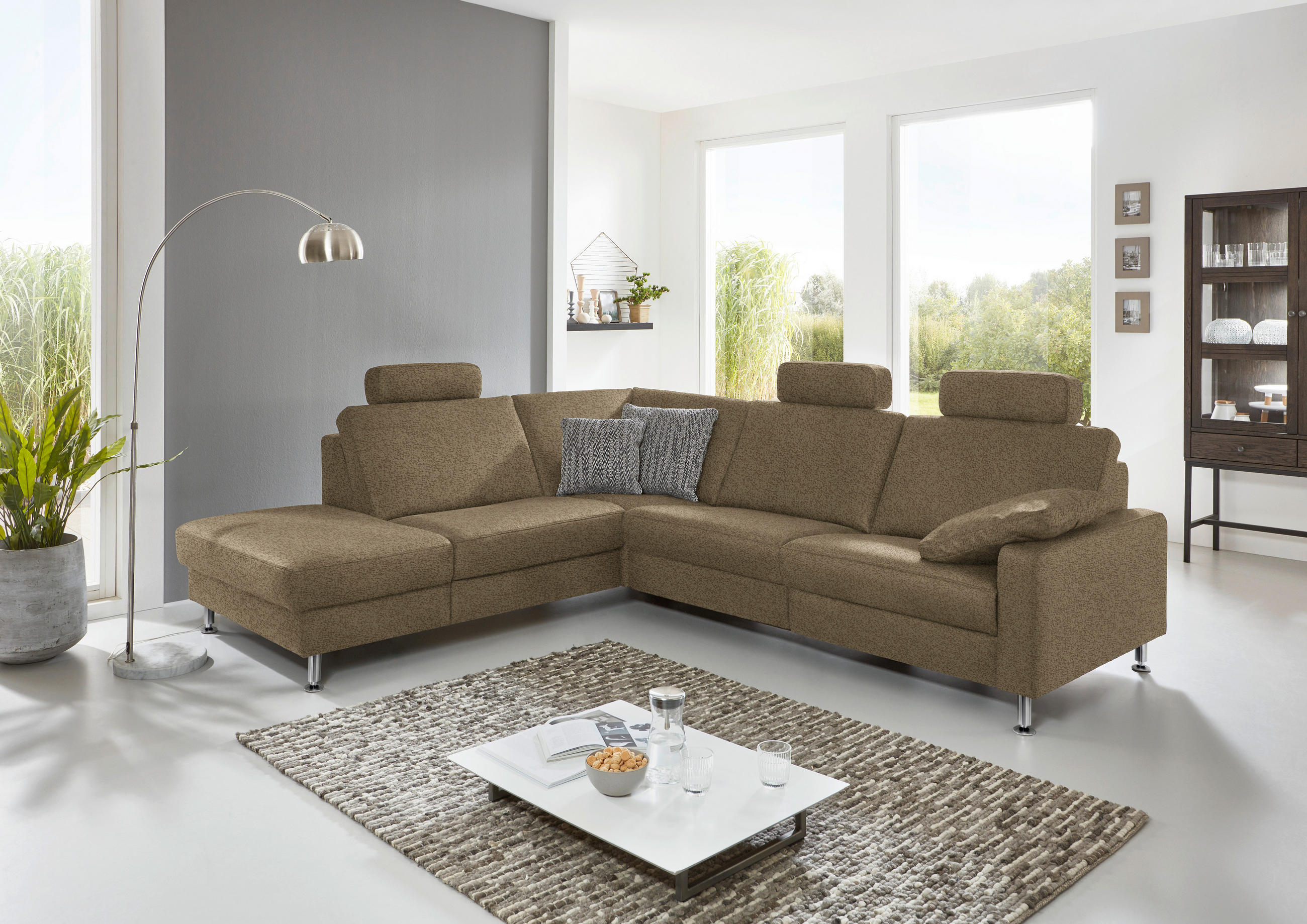 ECKSOFA in Mikrofaser Grün  - Alufarben/Grün, Design, Textil/Metall (242/275cm) - Dieter Knoll