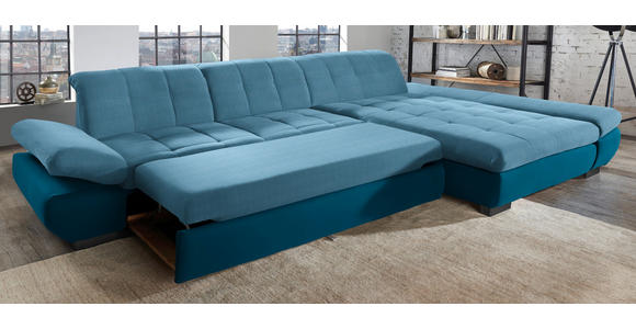 ECKSOFA in Mikrofaser Hellblau  - Schwarz/Hellblau, Design, Textil/Metall (204/341cm) - Xora