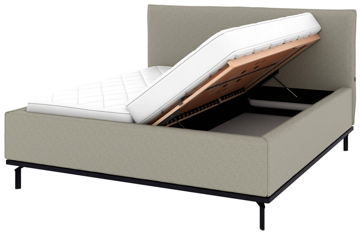 POLSTERBETT 180/200 cm,  in Hellgrau, Matratze, Lattenrost, Bettkasten, H2 + H2 = mittel  - Hellgrau/Graphitfarben, Design, Holz/Textil (180/200cm) - Musterring