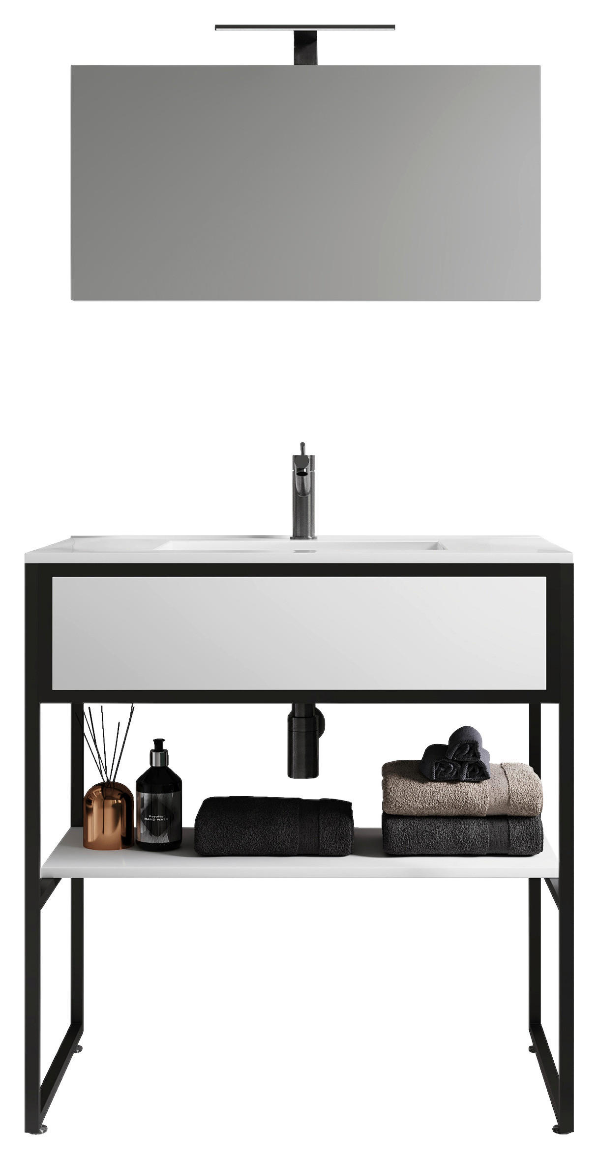 BADEZIMMER 3-teilig  in 80 cm  - Weiss/Schwarz, Modern, Glas/Keramik (80cm) - MID.YOU