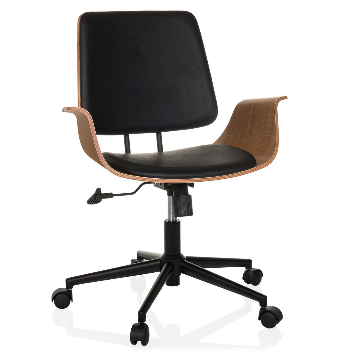 DREHSTUHL Schwarz  - Schwarz/Braun, MODERN, Leder/Holz (68/92/63,5cm) - MID.YOU