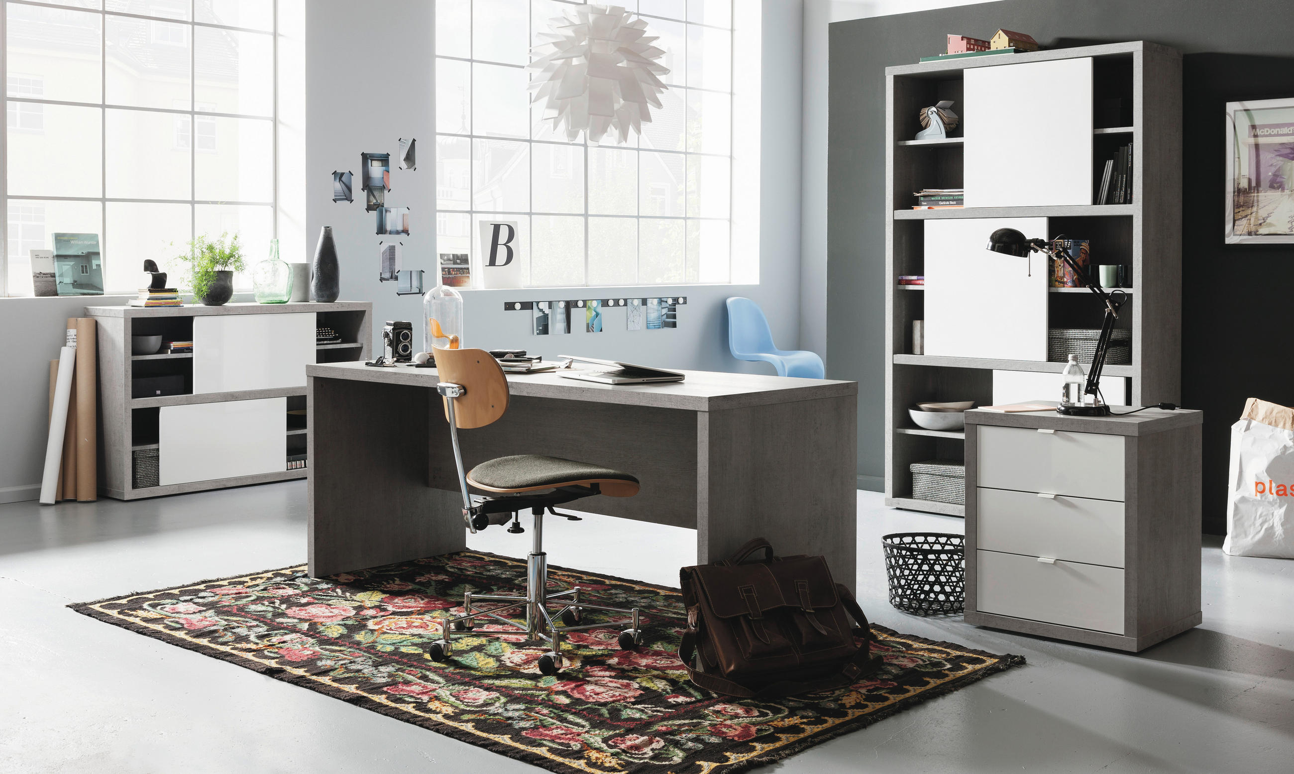 REGAL Grau, Weiß Hochglanz  - Weiß Hochglanz/Grau, Design, Holzwerkstoff (120/195/35,6cm) - Carryhome