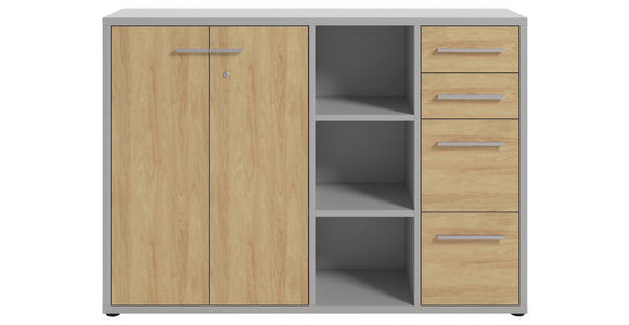 SIDEBOARD Texas  in 154,9/110/40 cm  - Hellgrau/Alufarben, MODERN, Holzwerkstoff/Kunststoff (154,9/110/40cm) - Novel