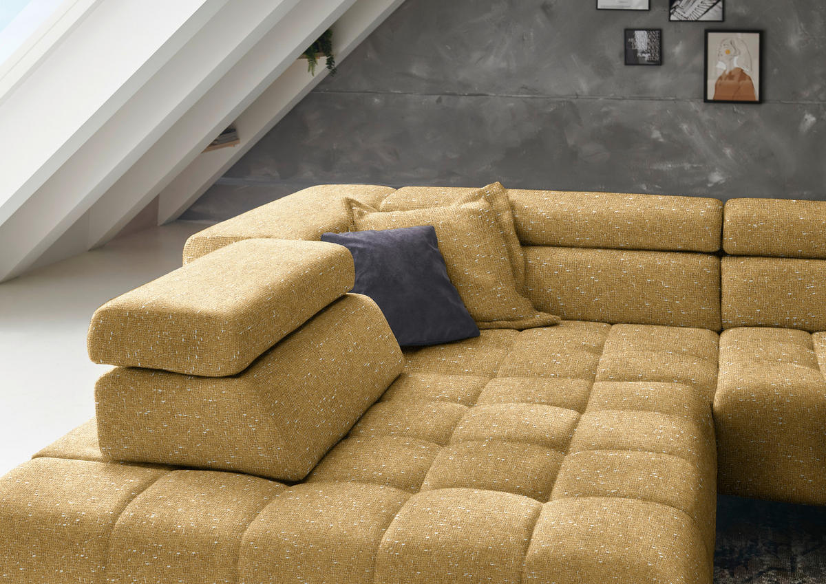 ECKSOFA in Chenille Currygelb  - Currygelb/Schwarz, Design, Textil/Metall (222/323cm) - Beldomo Style