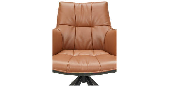 ARMLEHNSTUHL in Eisen Mikrofaser Echtleder pigmentiert - Cognac/Schwarz, Design, Leder/Textil (60,5/89,5/63cm) - Novel