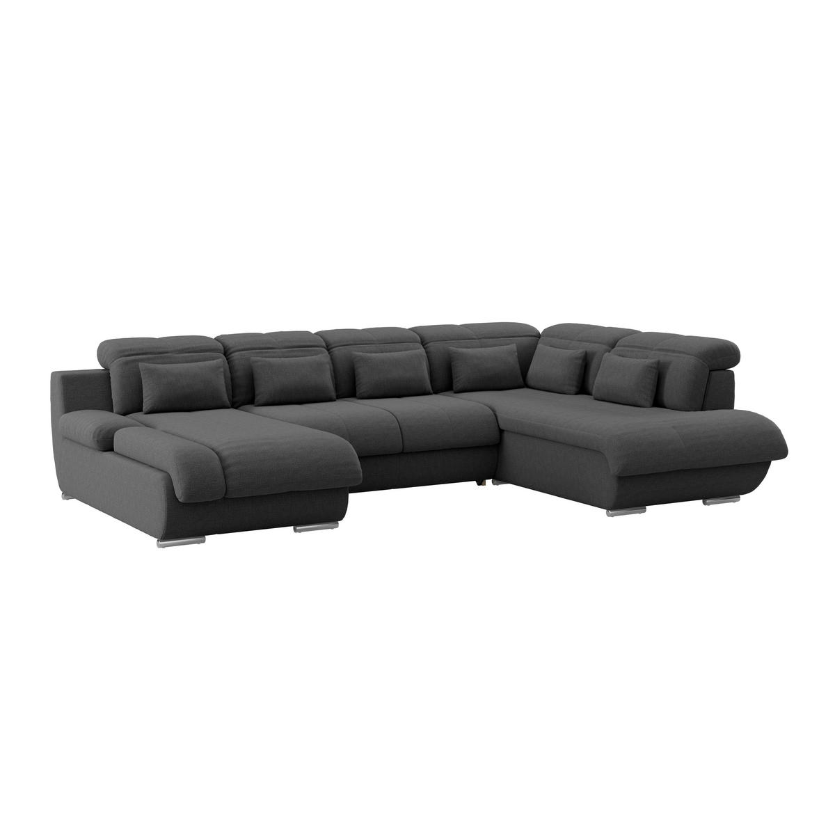 WOHNLANDSCHAFT MULTI Schwarz Chenille  - Chromfarben/Schwarz, MODERN, Textil/Metall (184/345/228cm) - Livetastic