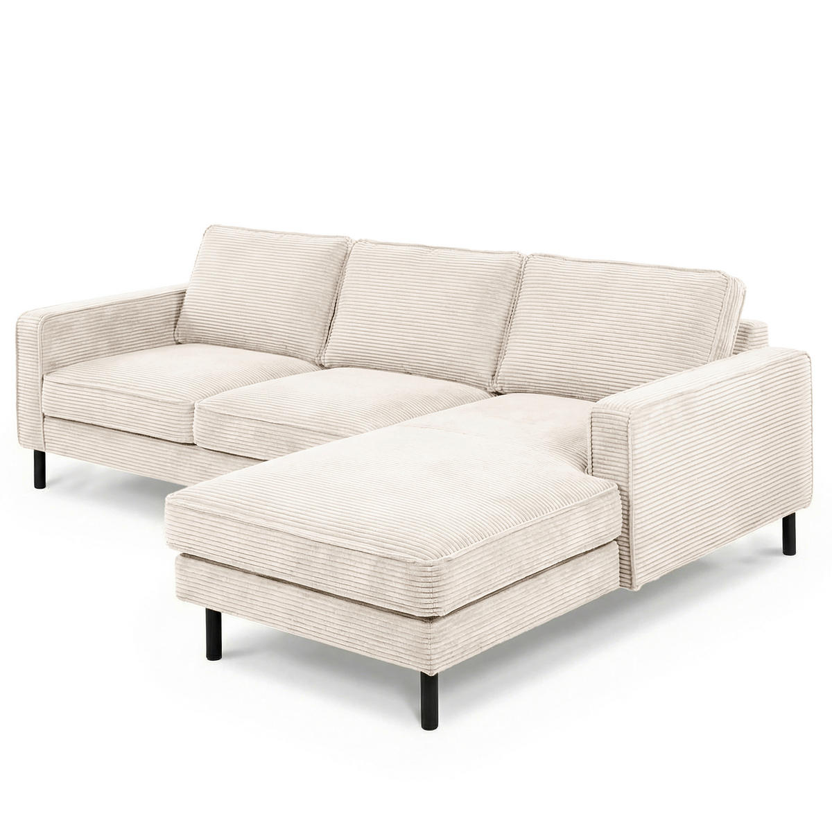 ECKSOFA Cord Creme  - Creme/Schwarz, Design, Textil/Metall (238/166cm) - Livetastic