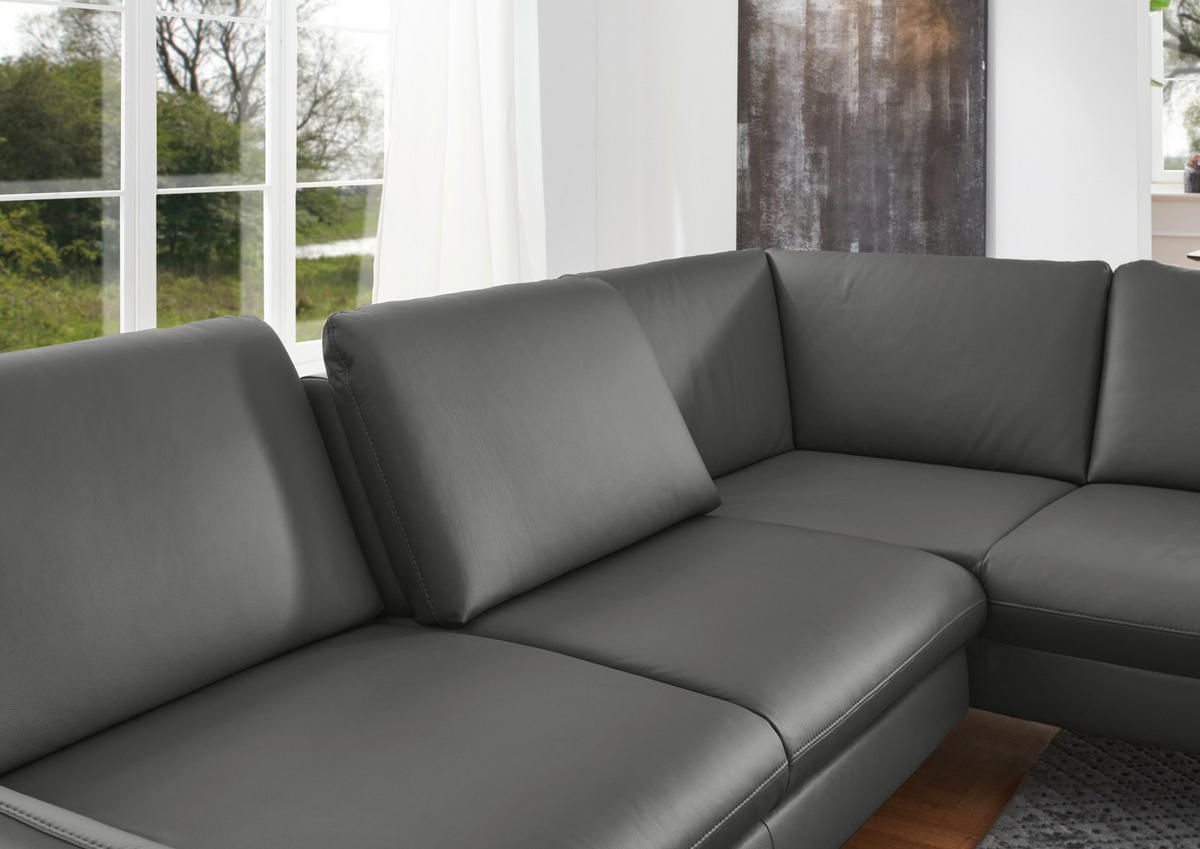 ECKSOFA in Echtleder Anthrazit  284/220 cm  - Anthrazit/Alufarben, KONVENTIONELL, Leder/Metall (284/220cm) - Beldomo Premium